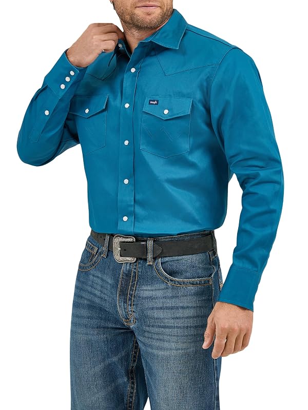 Wrangler Men's Cowboy Cut Western Long Sleeve Snap Work Shirt Firm Finish, Dark Teal, Large by Wrangler - Used condition - Image 3