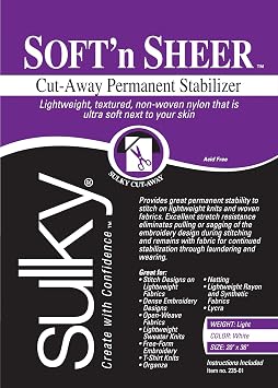 Sulky Of America 235-01 Cut Away Soft N Sheer Stabilizer, 20" by 1 yd, White