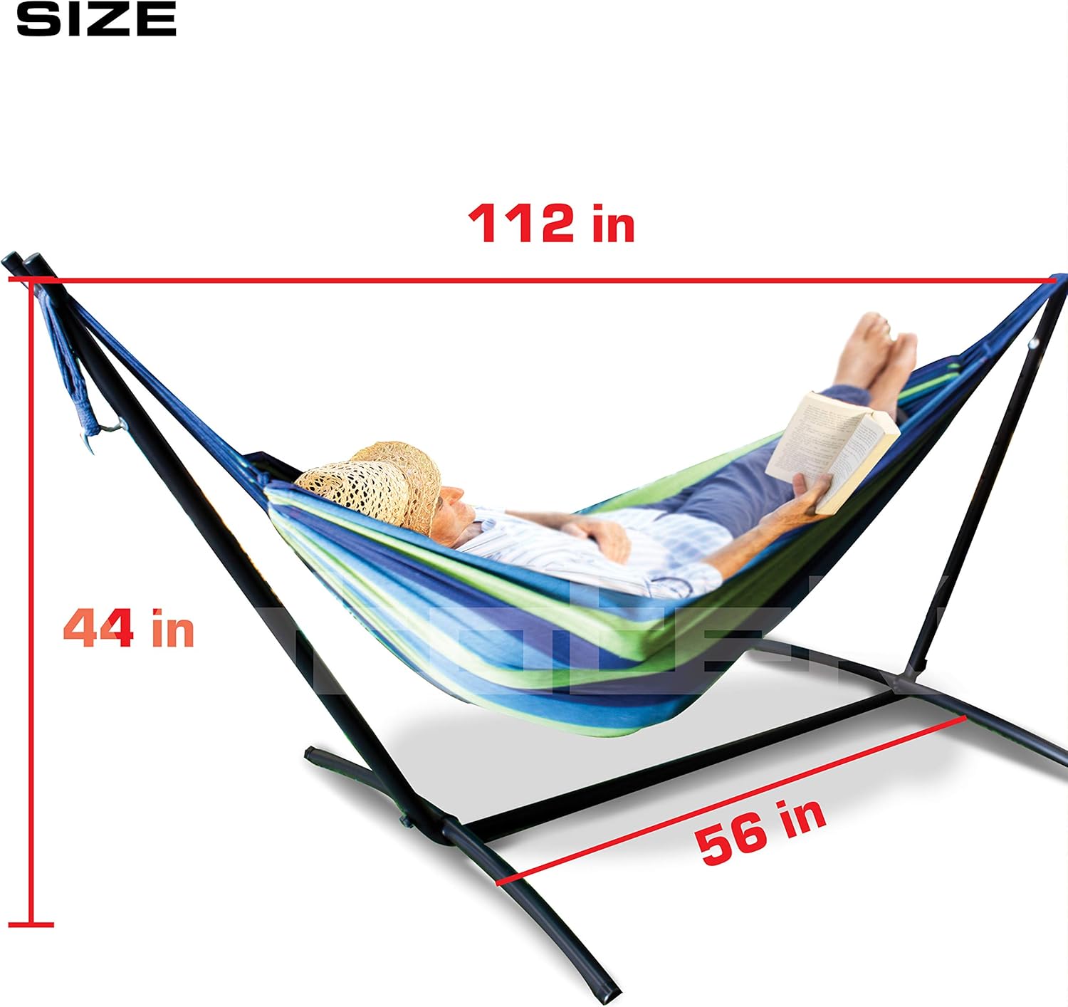 Mototeks Double Hammock with Steel Stand and Carry Bag for Garden Deck Yard Campsite Indoor Outdoor Use Comfort Durability Striped Large Hanging Chair (Red)