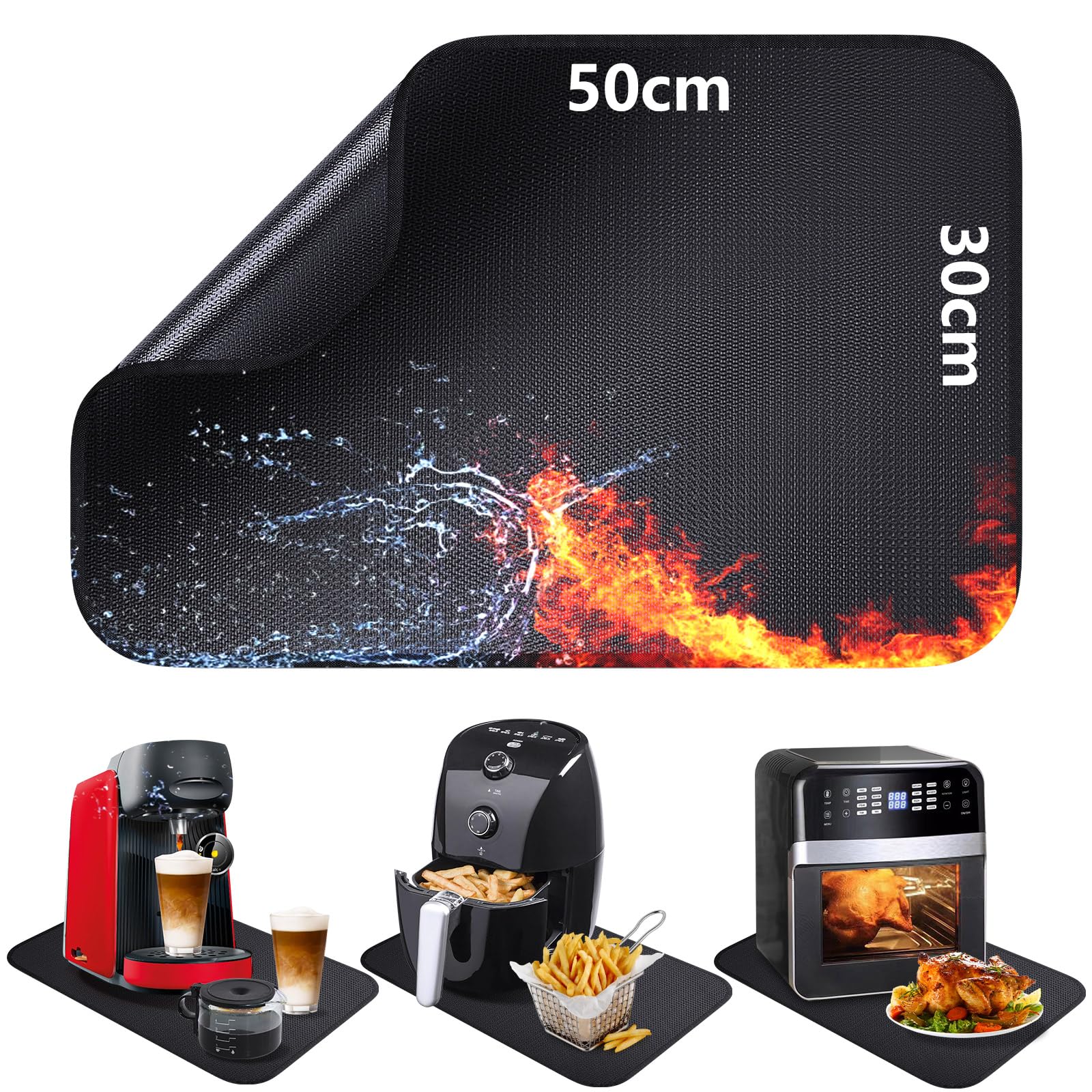 30 x 50 cm vuurvaste onderlegger, glasvezel-siliconen brandwerende mat voor tafelblad, hittebestendige mat voor luchtfriteuse, vuurvaste onderlaag, koffiezetapparaat, antislip, waterdicht