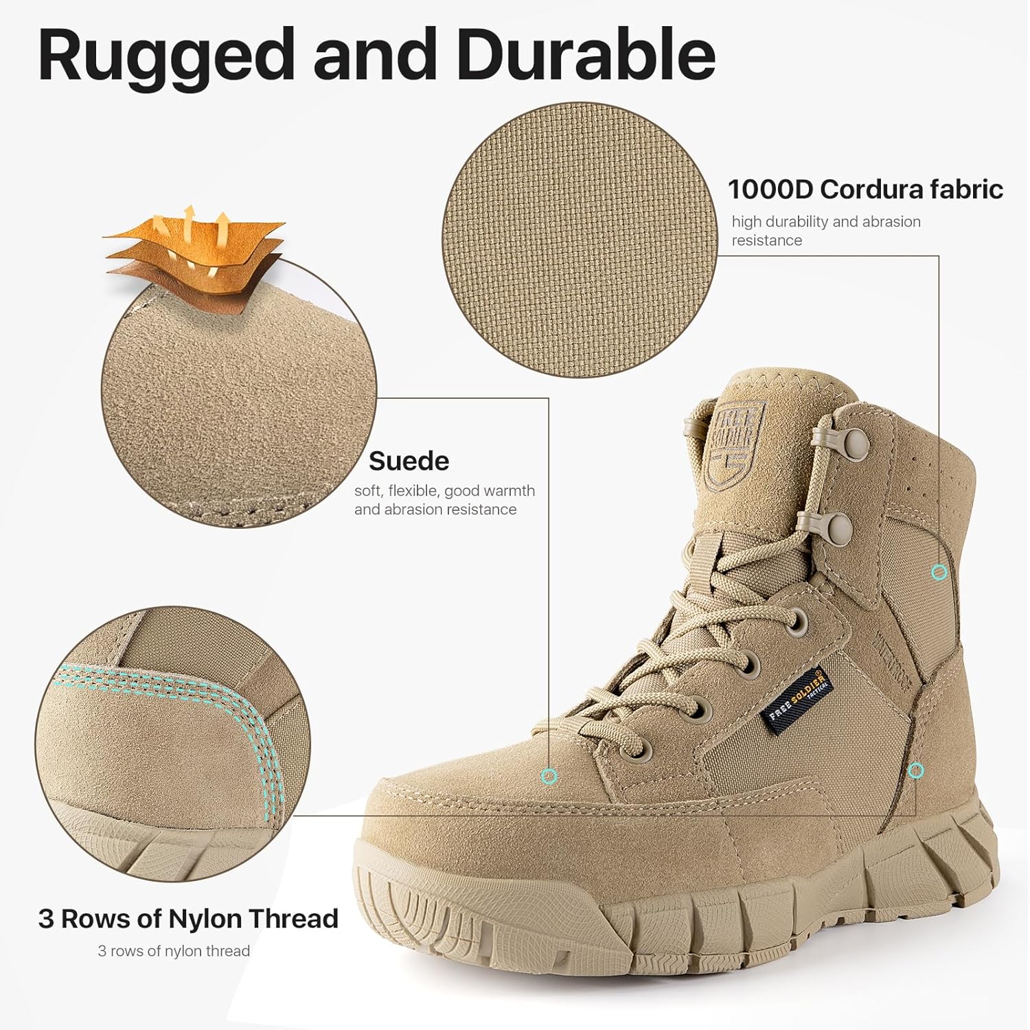 FREE SOLDIER Hiking Work Boots Women's Tactical Boots 6 Inches Lightweight Waterproof Military Boots Outdoors Desert Boots - Image 2