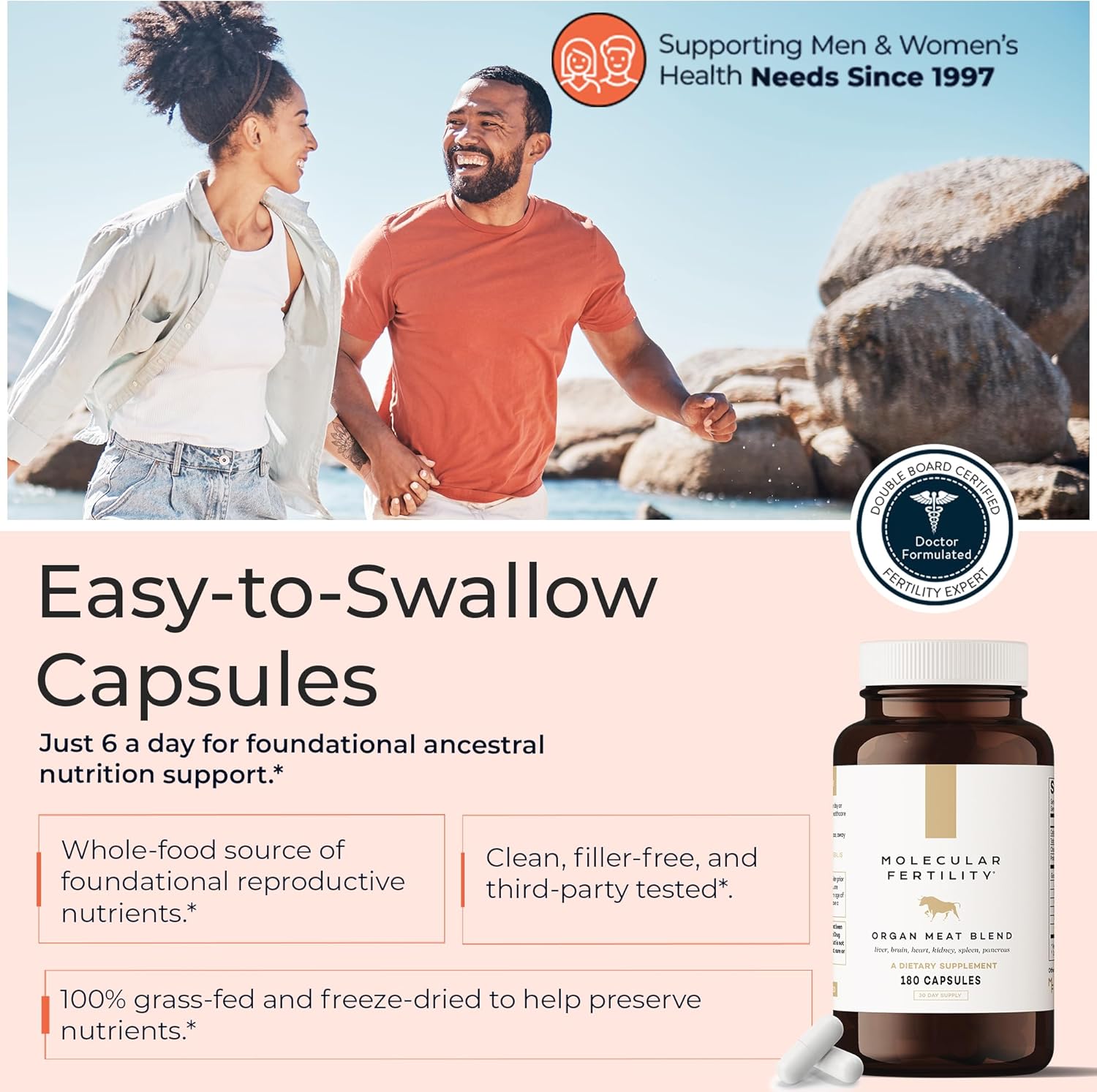 Beef Organ Complex - Pasture-Raised, Grass Fed Beef Liver, Brain, Heart, Spleen, Pancreas Blend, Healthy Hormone Balance and Fertility Supplement for Women and Men, 180 Capsules