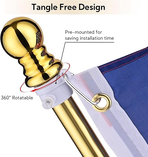 Vista 31 de Yeshom Paquete de 2 mástiles de bandera para interiores de 8 pies, decoración dorada de águila valiente, poste dorado de aluminio resistente