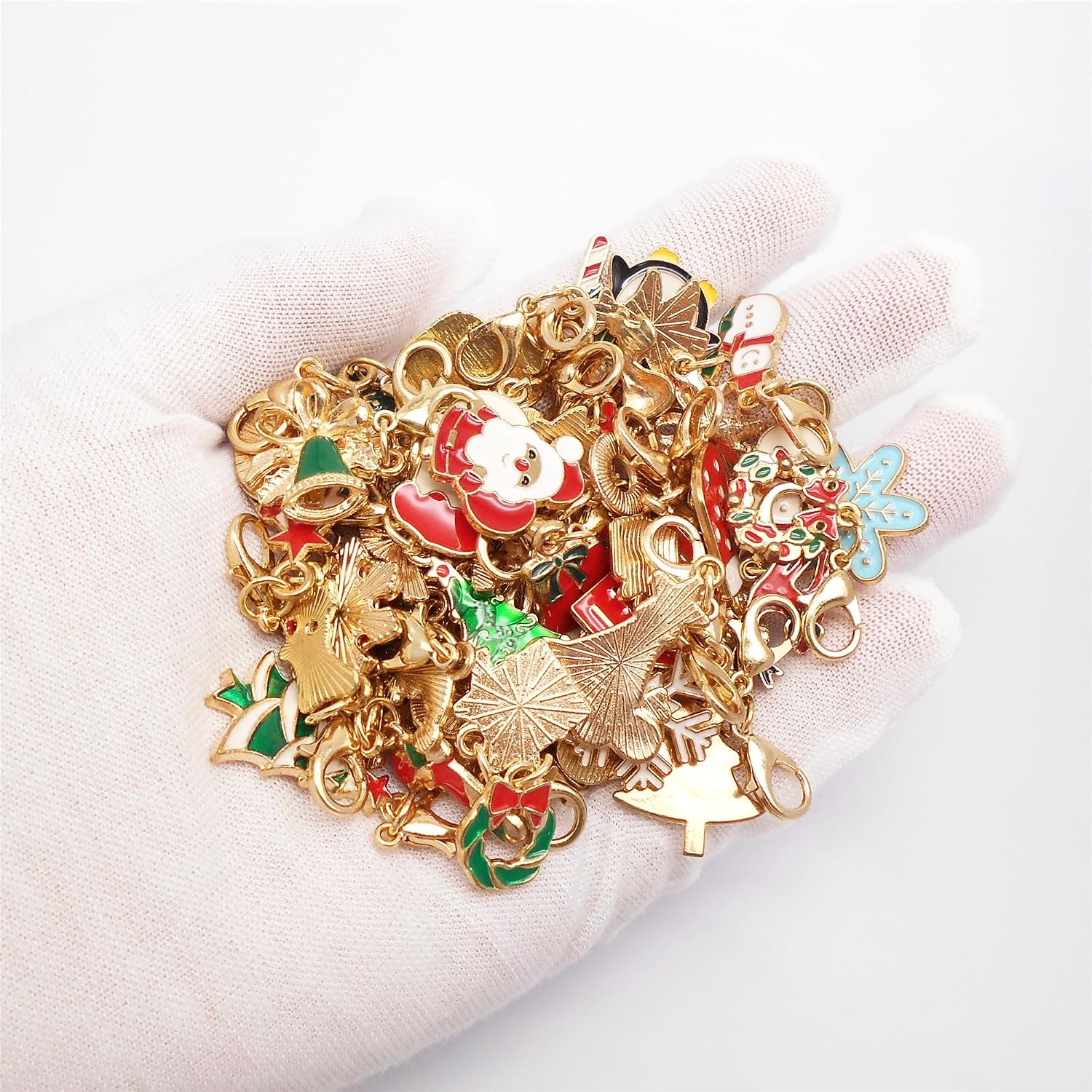 Christmas Enamel Charms Set with Golden Lobster Clasp, Assorted 30 Styles Holiday Decorative Clip-on Charms for DIY Xmas Jewelry Making, Keychain Purse Decoration image 2