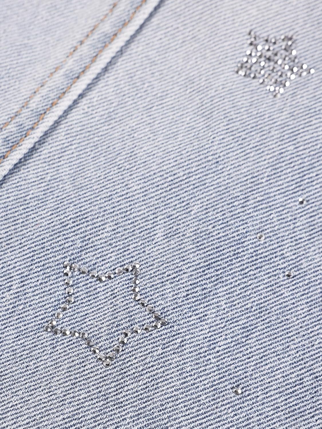 Girls Light Blue Wide Leg Jeans with Glitter Star Elastic Waist Denim Pants for Girls 6-16Y