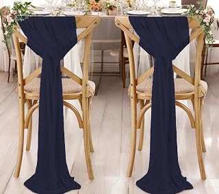 MDS 10 Pack Chiffon Chair Sashes Bows Tie-Back Bands for Christmas Party, Holiday Dinner, Wedding, Banquet, Harvest Dinner, Thanksgiving, New Year Decorations, Fits for Any Chair - Navy Blue