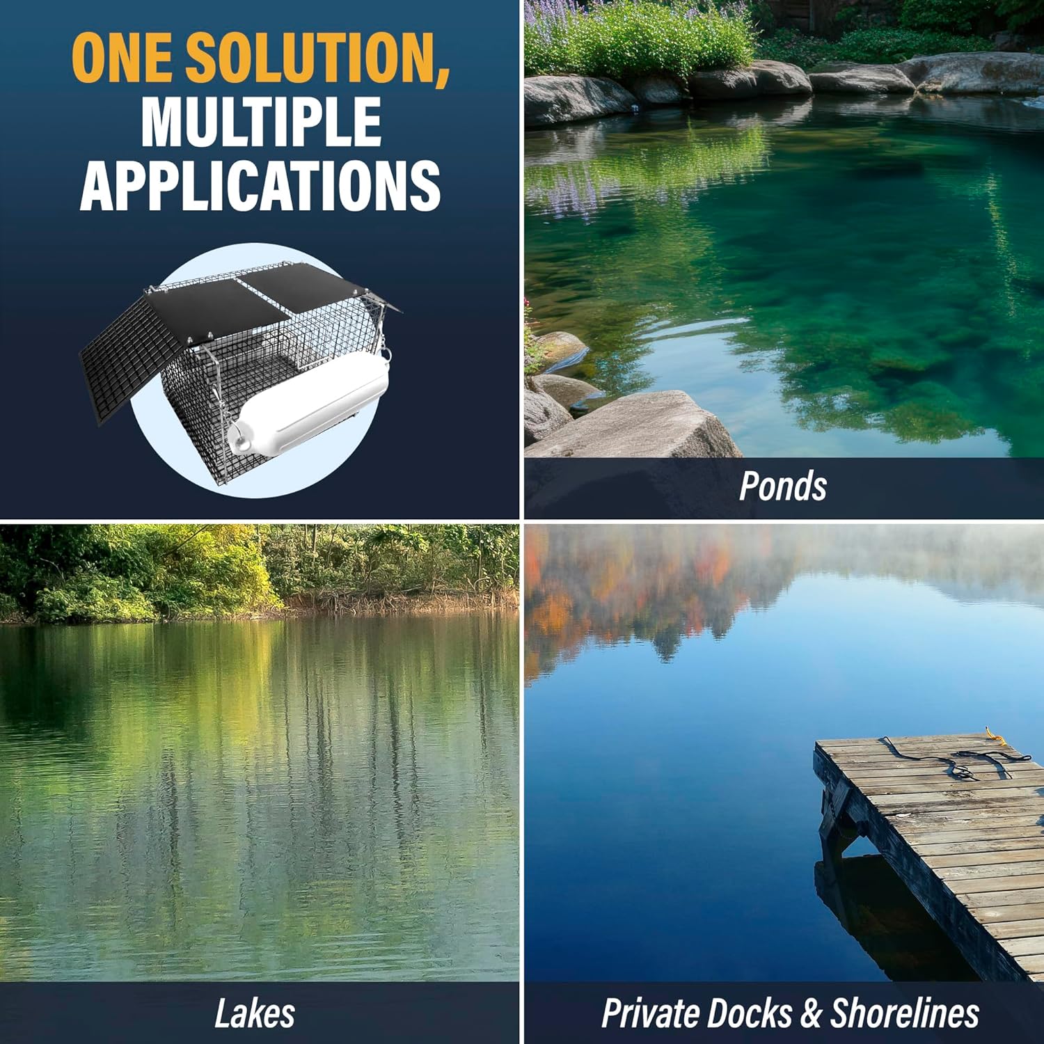 Outdoor Water Solutions Floating Turtle Trap – Heavy Duty Aluminum Frame, No Bait Required, Humane & Maintenance Free Traps for Ponds, Lakes, and Aquatic Wildlife Control - Made in The USA