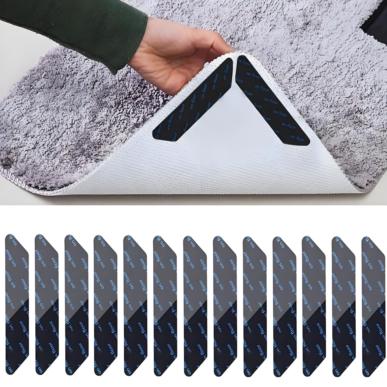 JCUQGDOO Rug Grippers for Laminate Floors, 12-Piece Carpet Gripper Reusable Non Slip Rug Grip Washable Rug Gripper – Anti-Slip Rug Tape Keeps Rugs Secure Prevents Sliding for Home