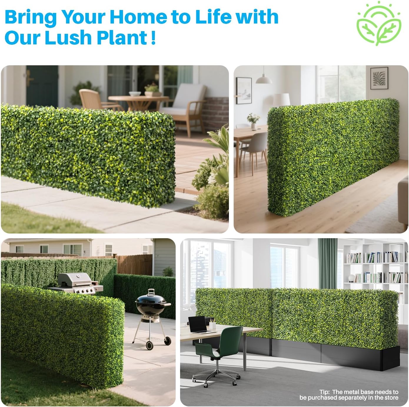 Patio Rigid Panel- Artificial Grass Wall Hedge 54" W x 36" H x 6" D Faux Boxwood Panels with Fake Plants Greenery Backdrop Room Divider Privacy Planters for Patio Office Balcony Porch