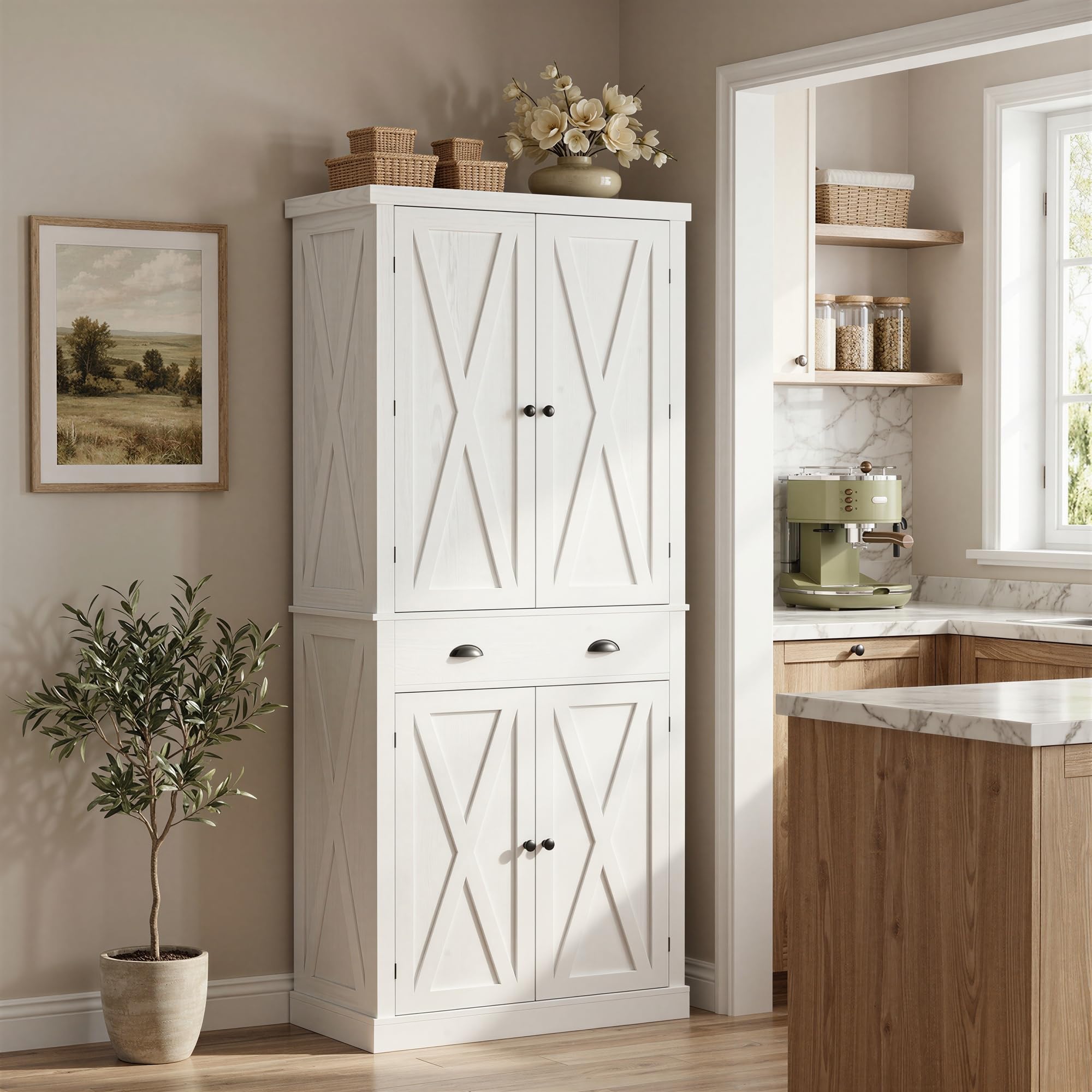IRONCK Küchenschrank Hochschrank Mit Schubladen, 40 x 77,5 x 184,5 cm, Weiß | Aufbewahrungsschrank Mit Flügeltüren, Schublade, 3 verstellbaren Einlegeböden für Wohnzimmer Küche