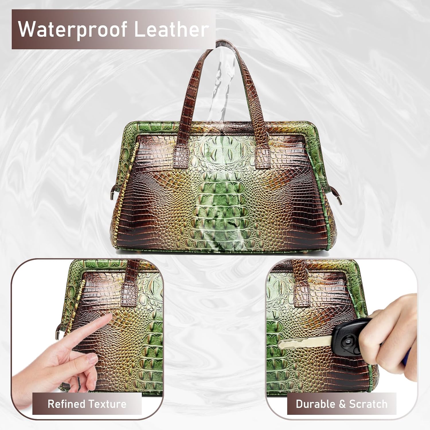 Women Fashion Crocodile Print Handbag Shoulder Satchel Top Handle Crossbody Bag - Image 5