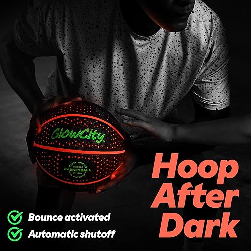 Miniatura 2 de GlowCity Baloncesto que brilla en la oscuridad para adolescentes y niños, bola roja brillante, juguete con luz LED para juegos de pelota nocturna,