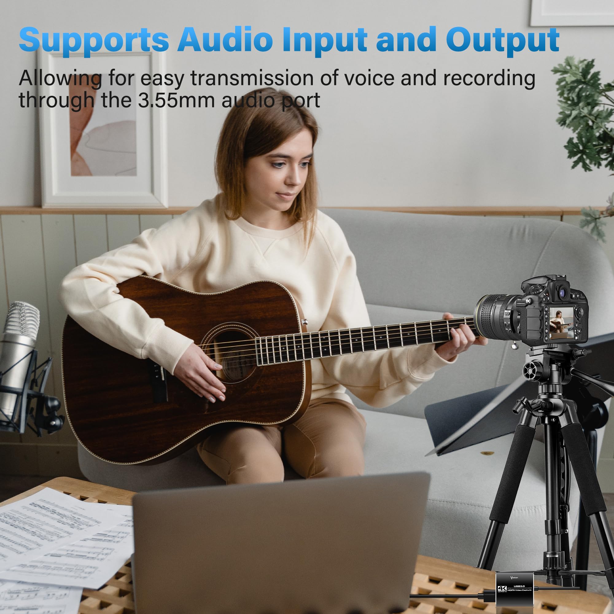Tarjeta de captura de audio y video, 4K Loop-Out, 1080P 60FPS/2K 30FPS, tarjeta de captura de videojuegos HDMI 4K a tipo C con adaptador USB 3.0, para transmisión, transmisión, funciona con