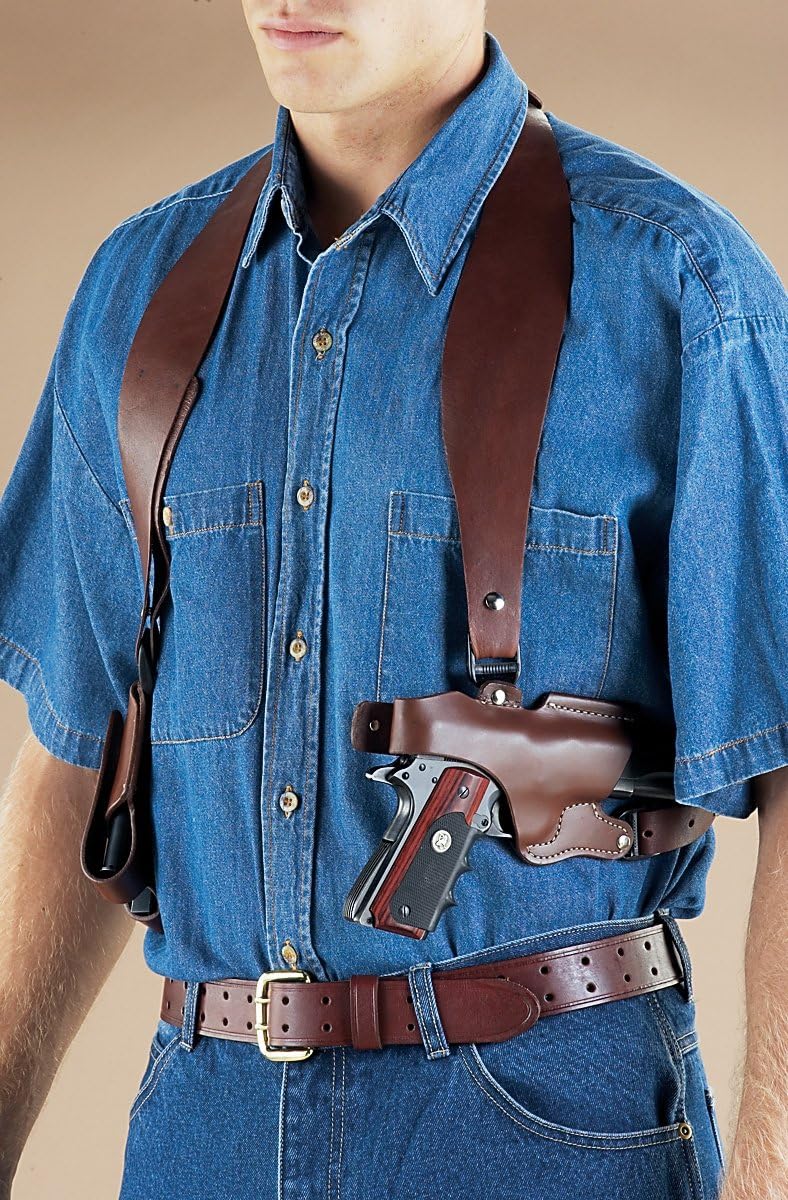 Classic Old West Styles Leather Shoulder Holster with Double Mag Pouch 1911 Models Right Hand, Brown