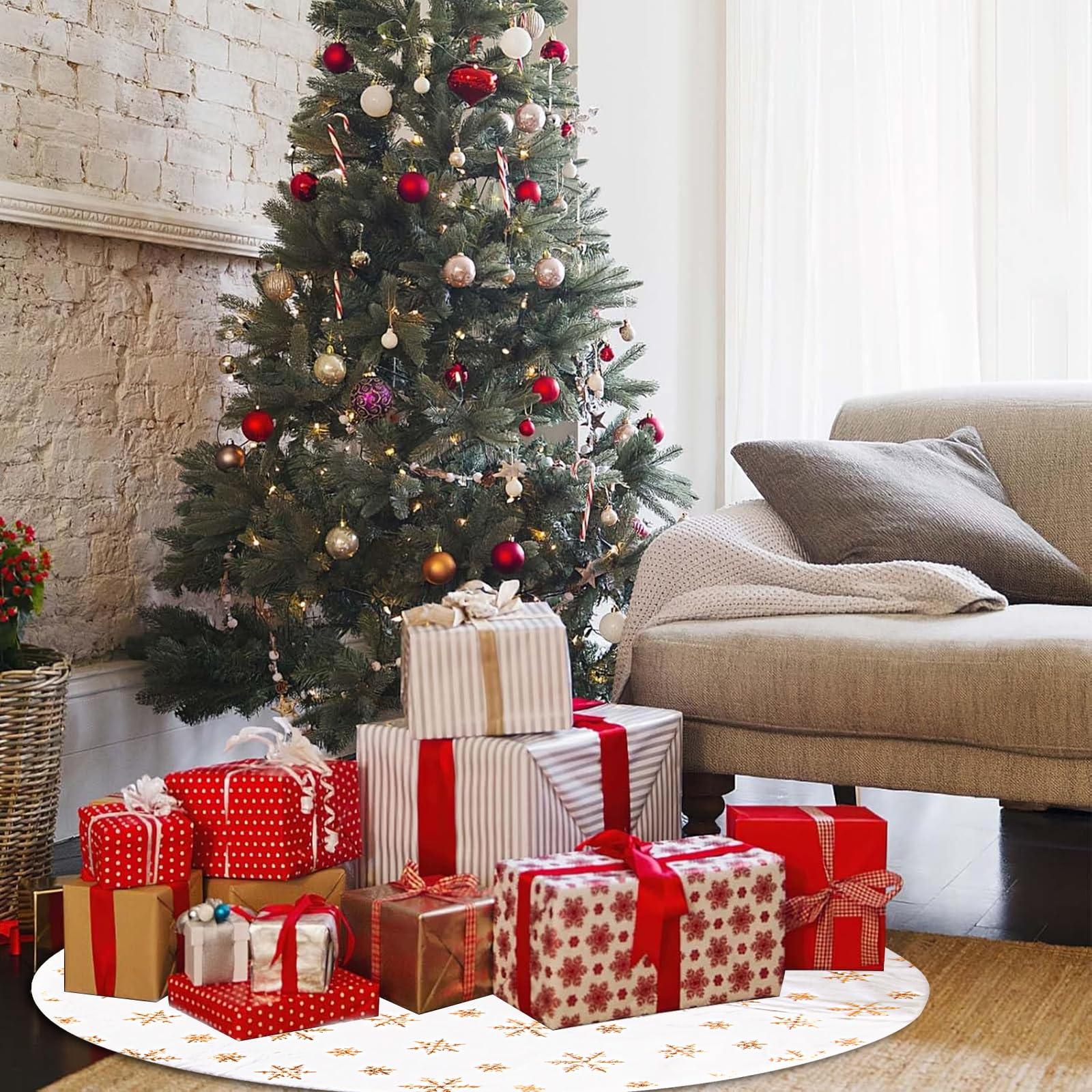 XiXiRan Decke Weihnachtsbaum Rock 90 cm Runde, Schneeflocke weiß Plüsch Weihnachtsbaum Decke, Decke Unterm Tannenbaum, Christbaum Teppich für