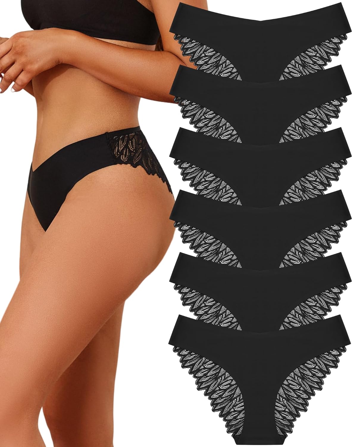 Sth Big Cheeky Underwear for Women Lace No Show Bikini Soft Breathe Seamless Panties Ladies Sexy Hipster Set