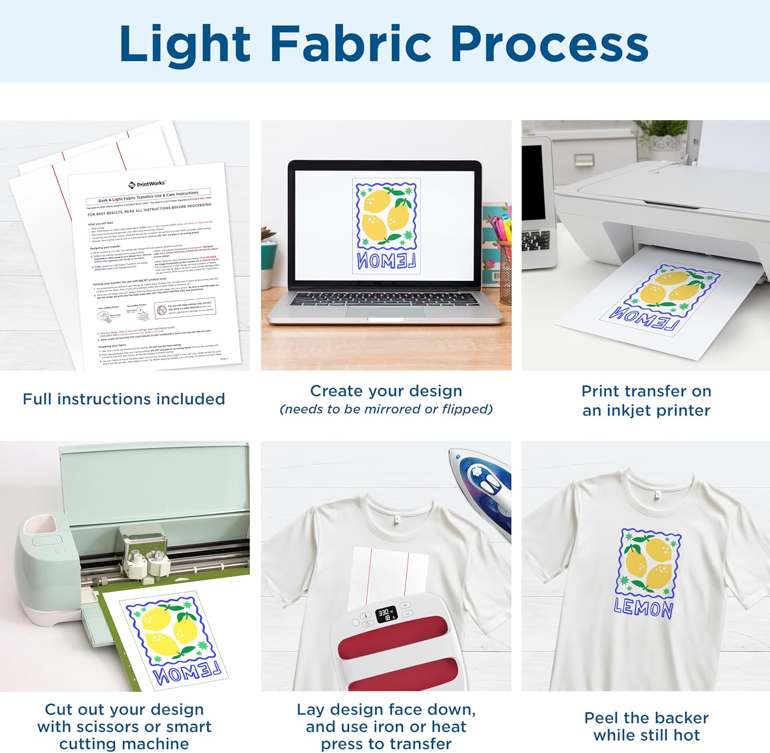 PrintWorks Iron on Heat Transfer Paper for Inkjet Printer - Printable Heat Transfer Vinyl for Dark & Light Fabrics (Printable HTV) - 8.5" x 11" - 10 Sheets - Made in The USA - Iron on Vinyl (00537)