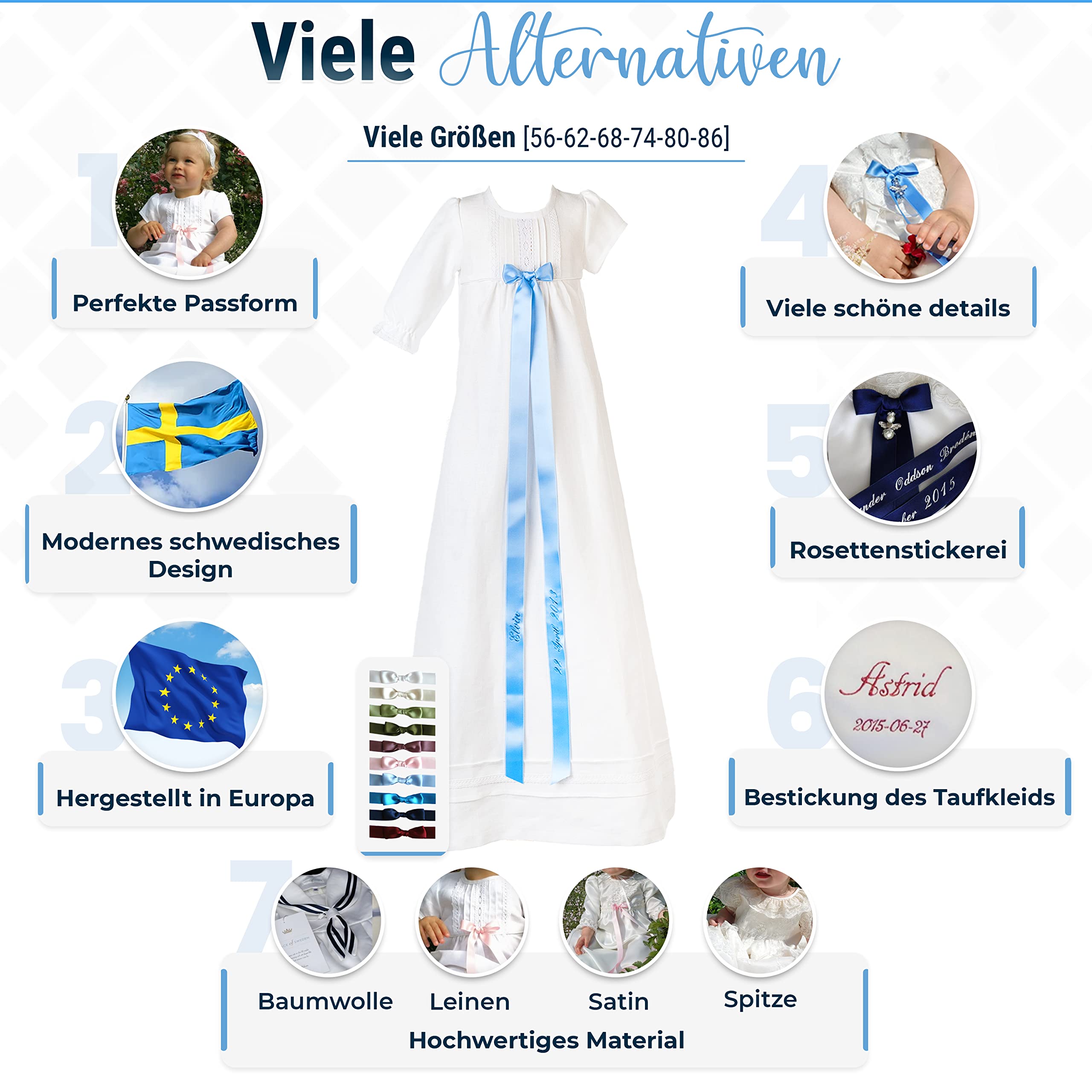 Taufmütze Mädchen und Junge Taufe Unisex Taufmütze aus weißem Leinen für Taufkleid Größe 62-86