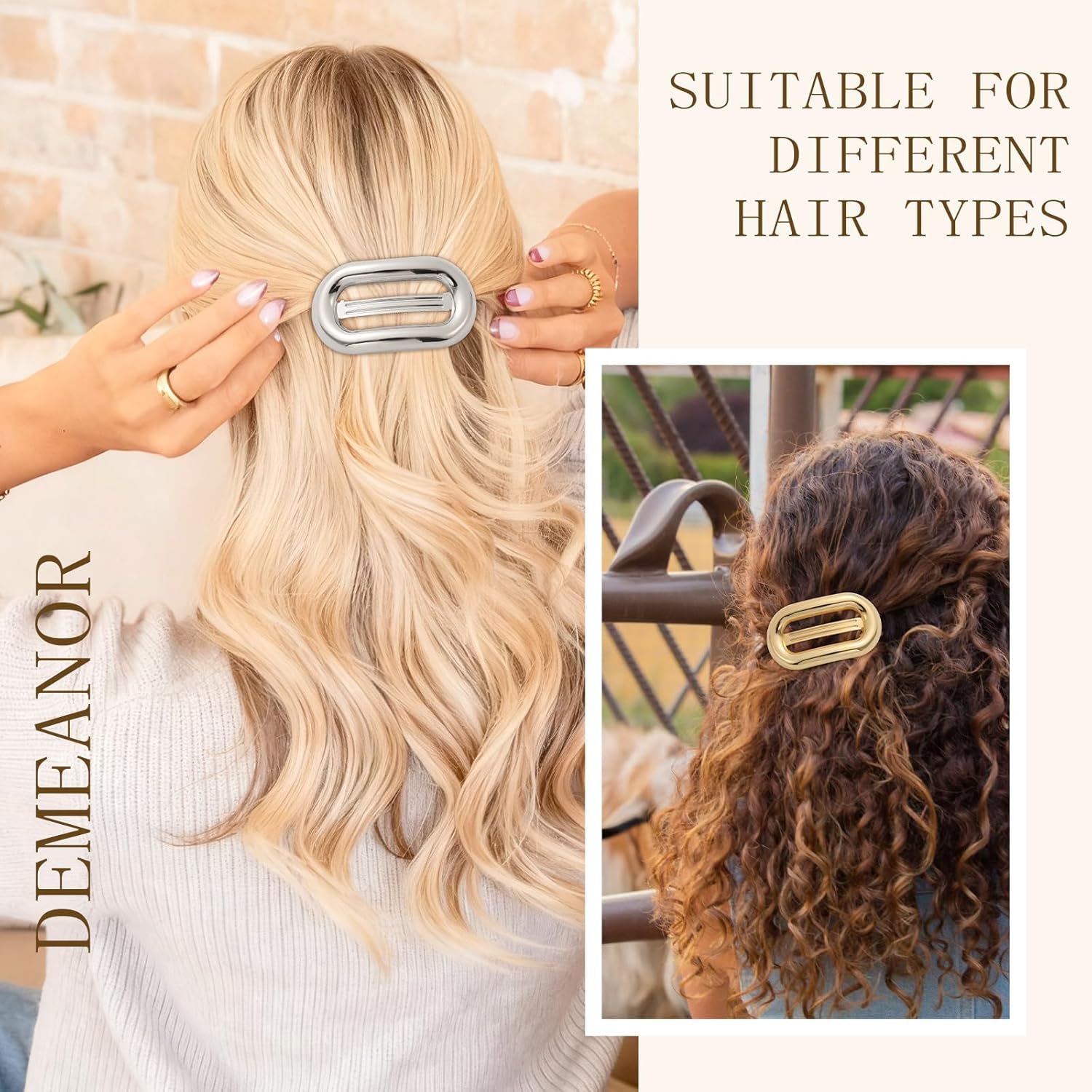 2 PCS Metal Hair Clips for Women, Vintage Gold French Barrette Clip, Stylish Durable & Elegant Metal Hair Clips, Silver Hair Barrettes for Thin Thick Hair, Retro Hair Accessories Valentine's Day Gift - Image 5