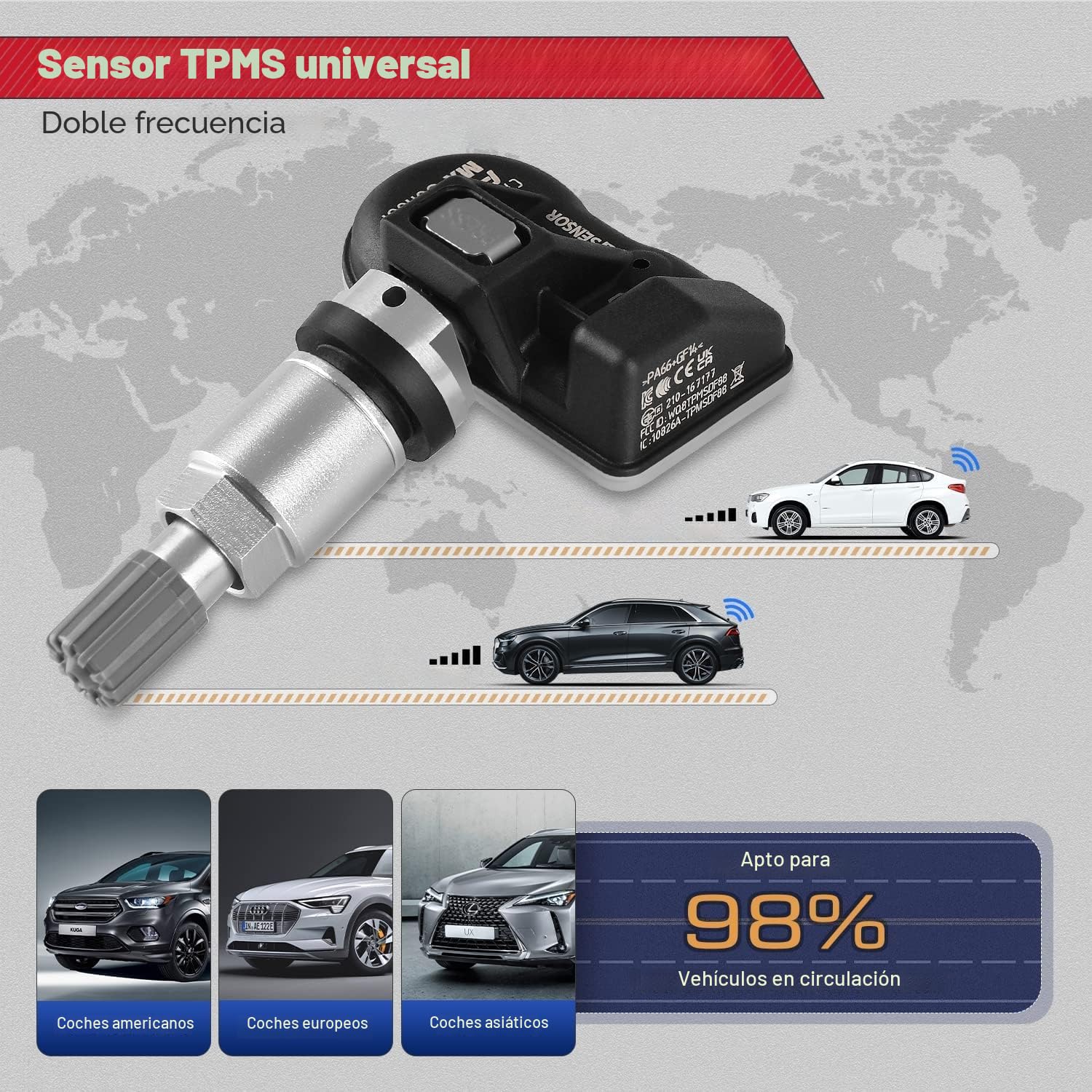 Autel TPMS MX-Sensor, Sensor Reemplazo Neumáticos Doble Frecuencia para Todos Coches, Idéntico al Sensor OE, Sensor Sistema Monitoreo Presión Clonable al 100% (Válvula Metal, 4 Piezas)