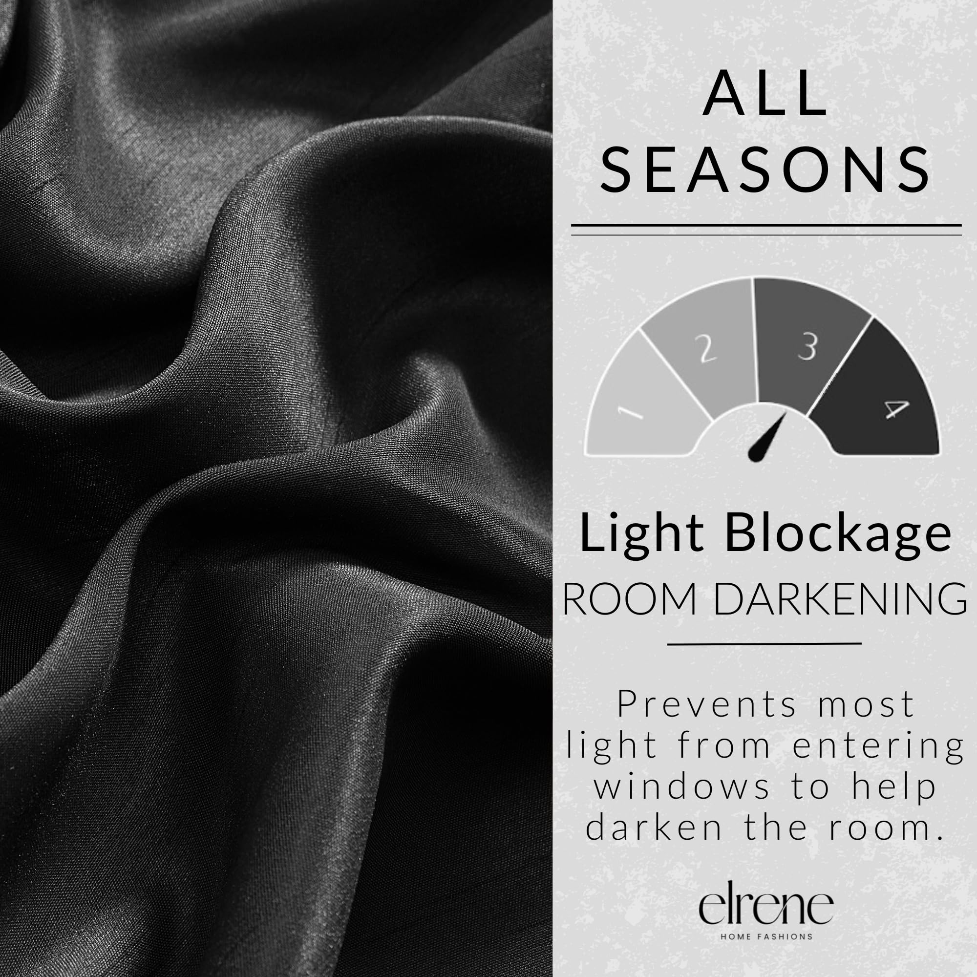 Elrene Energy Efficient Room Darkening Rod Pocket Window Panel, 100% Polyester, Black, 52" x 95" (1, W 52" x L 95" (1 Panels) - Image 4