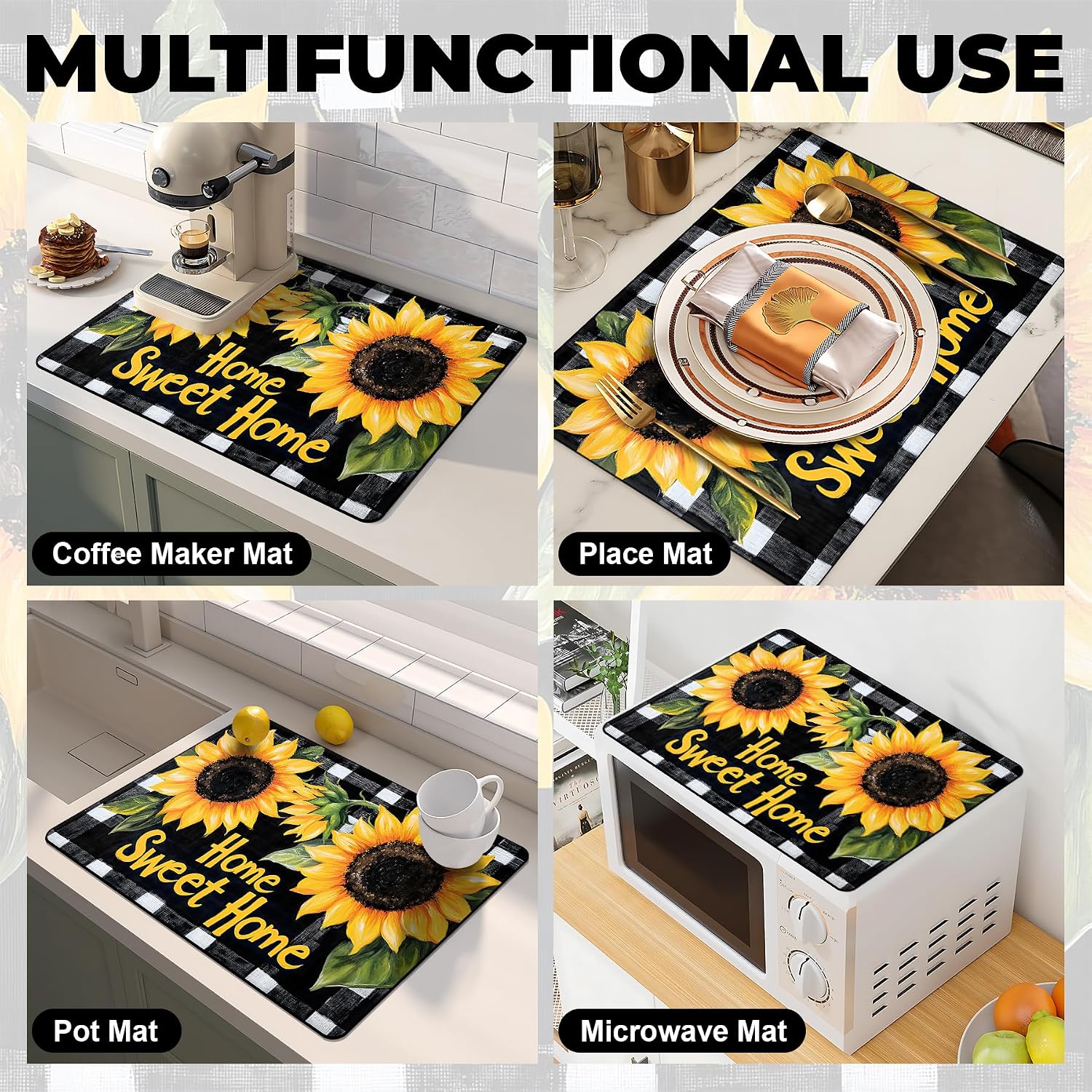 Sunflower Microwave Mat Cover, Heat Resistant Non-Slip Counter Protector,18 x 14 Inches No-wash Erasable Waterproof Cover Mat for Washer Microwave refrigerator