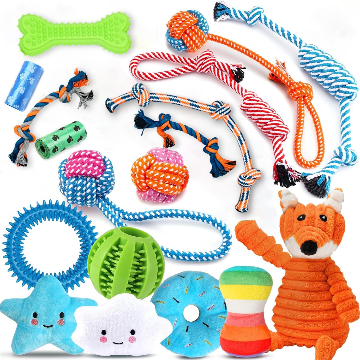 18 Pack Puppy Toys, for Small Dogs and Puppies, Rope Toy Set and Speaky