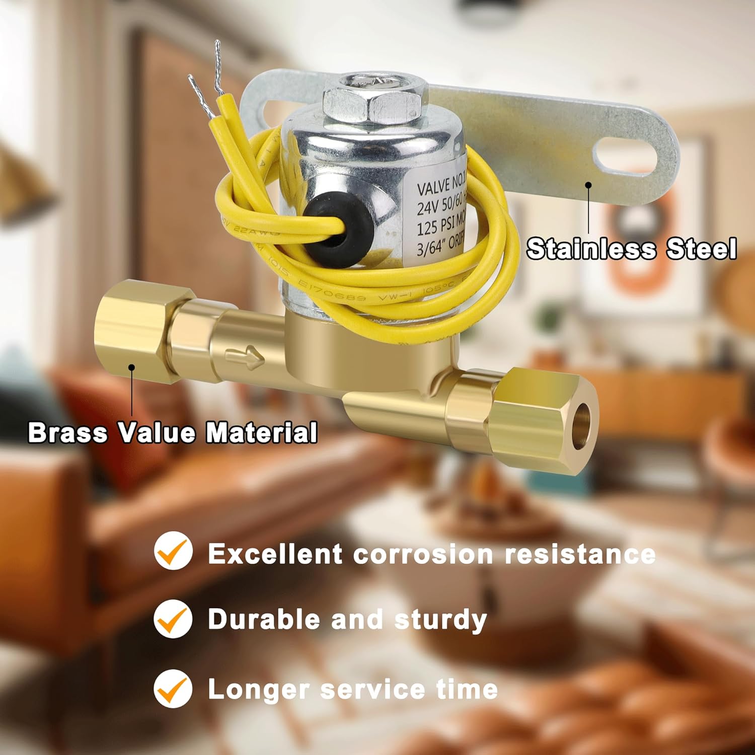 4040 Humidifier Solenoid Replacement Water Valve A2012-S118 for Aprilaire Whole House Model 400, 550, 558, 600M, 600, 700, 700M, 768, 760A Replaces B2035-S2 B2035-S5 B2035-S54-24V 2.3W 60 HZ, Yellow