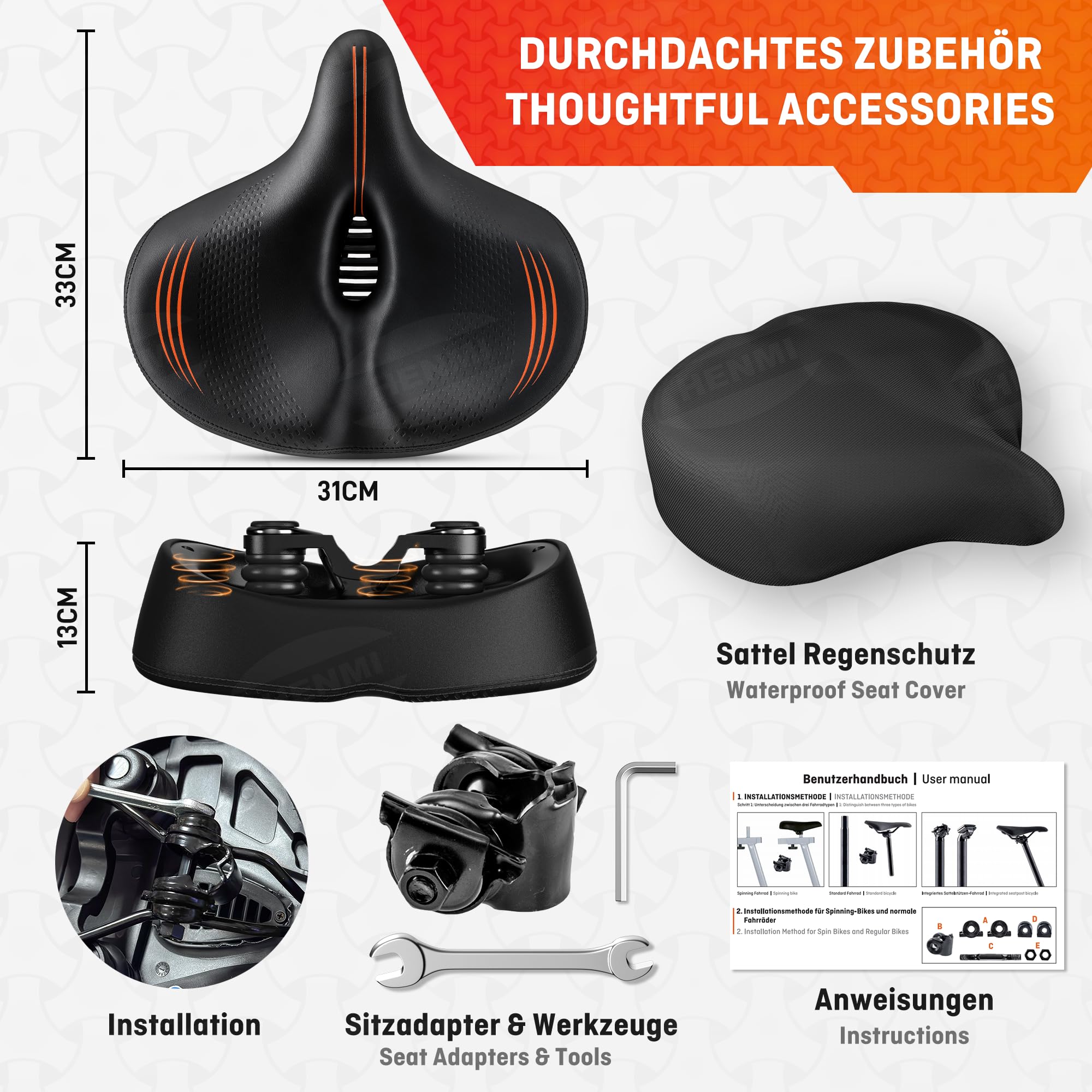 HENMI Selle Velo Ultra Confortable, Homme Femme Selle Velo, Selle Vélo Anti Douleur Ergonomique, Selle Vélo pour Vélos de Velo VTT/Electrique/Ville/Stationnaire Accessoires