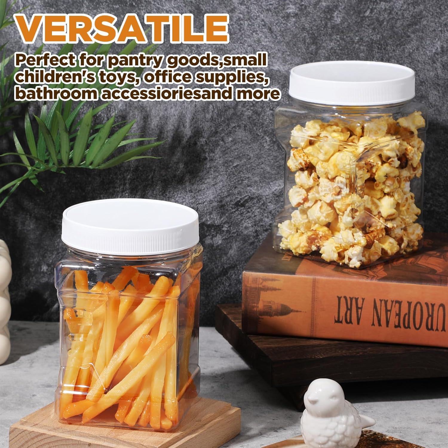 12 Pcs Clear Plastic Storage Jars With Lids, 27 Oz Square Reusable Containers With Easy Grip Handles, Wide Mouth Airtight Canisters For Dry Goods, Candy, Cookies, Kitchen Pantry Organization