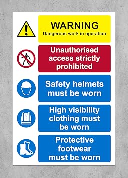 Site Safety Dangerous Work In Operation PPE Must Be Worn Safety Sign - 3mm Aluminium sign 400mm x 300mm