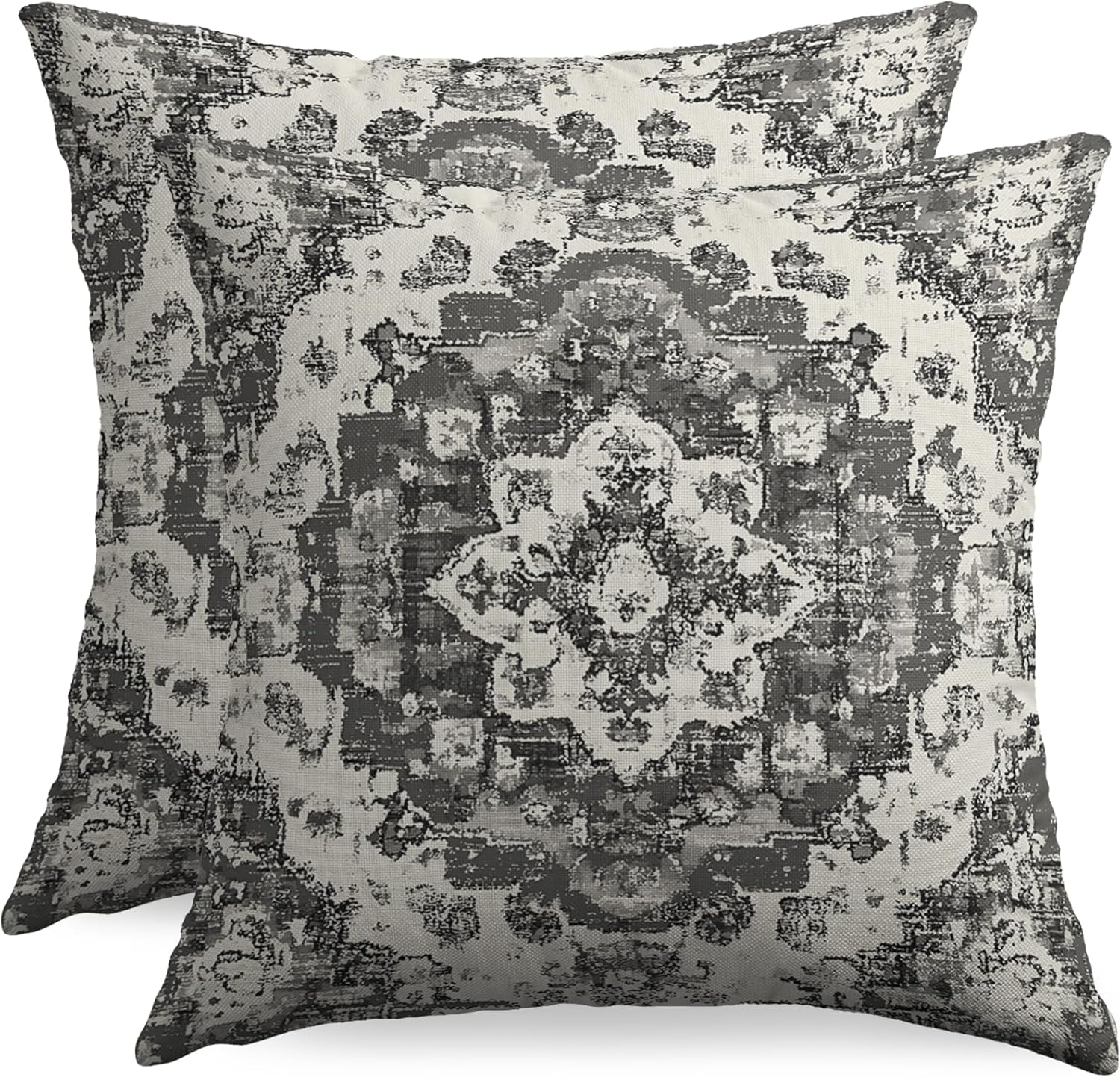 Dark Grey Gray Boho Pillow Covers 18x18 Set of 2 Carpet Floral Pattern Print Decorative Throw Pillowcases Outdoor Farmhouse Cushion Cases Decoration for Home Sofa Couch Bed