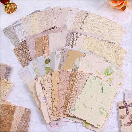 84 Sheets Collagen Paper | Leaf Fiber Deckled Edge Paper Premium Collage...