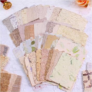 84 Sheets Small Textured Scrapbook Paper and 3D Embossed Collage Paper, Handmade Leaf Fiber Deckled Edge Paper for Junk Journal Supplies, Mixed Media, Card Making, DIY Craft Art