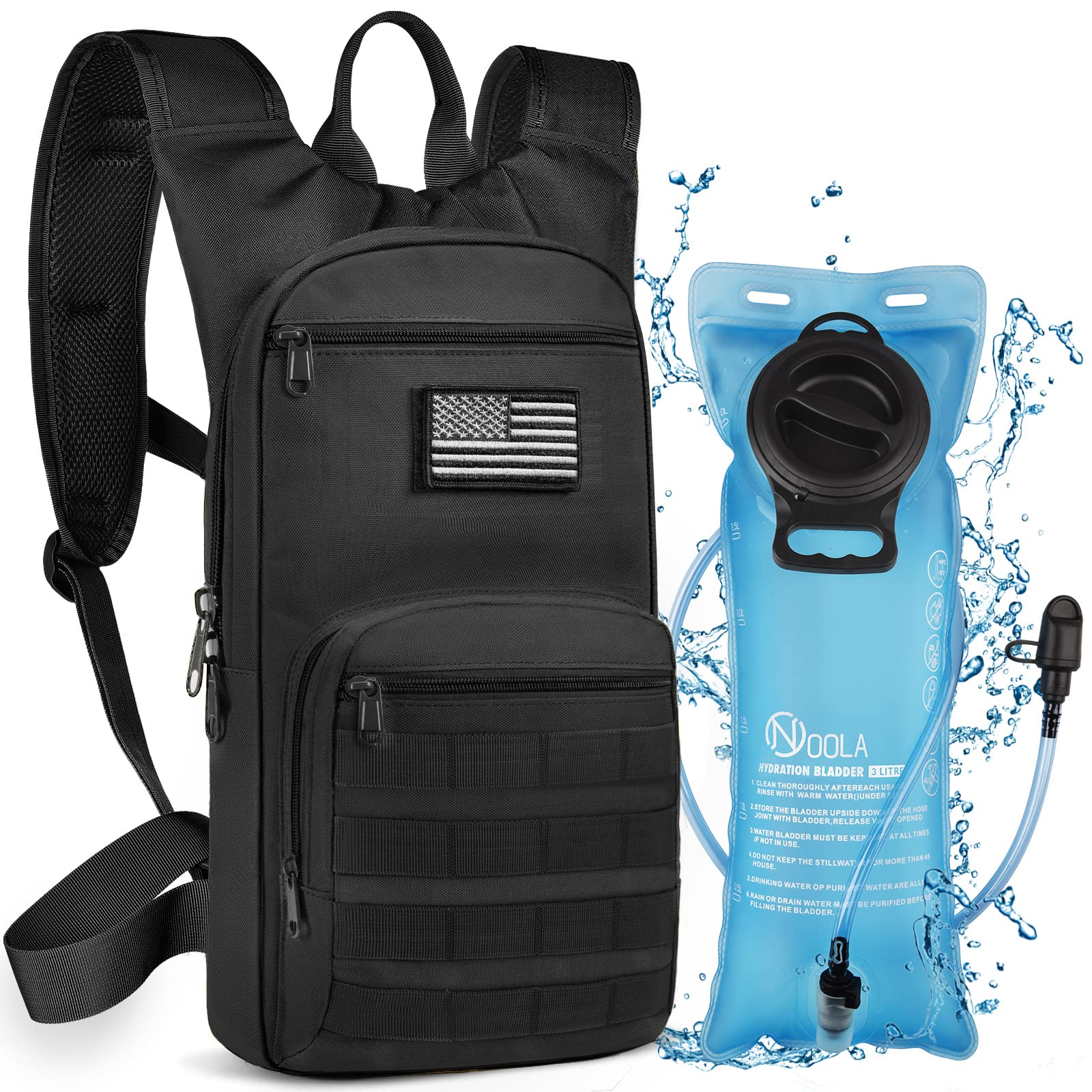 NOOLA 3L Hydration Backpack, Water Backpack with TPU Water Bladder, Tactical Hydration Pack for Men Women, Perfect Molle Water Backpack for Hiking, Biking, and Hunting