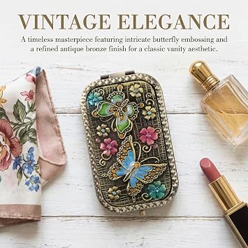 Vintage Mirror Compact, Portable Mirror with 2-Side, Small and Portable, Suitable for Travel, Office Work, and Touch-Ups, Bronze