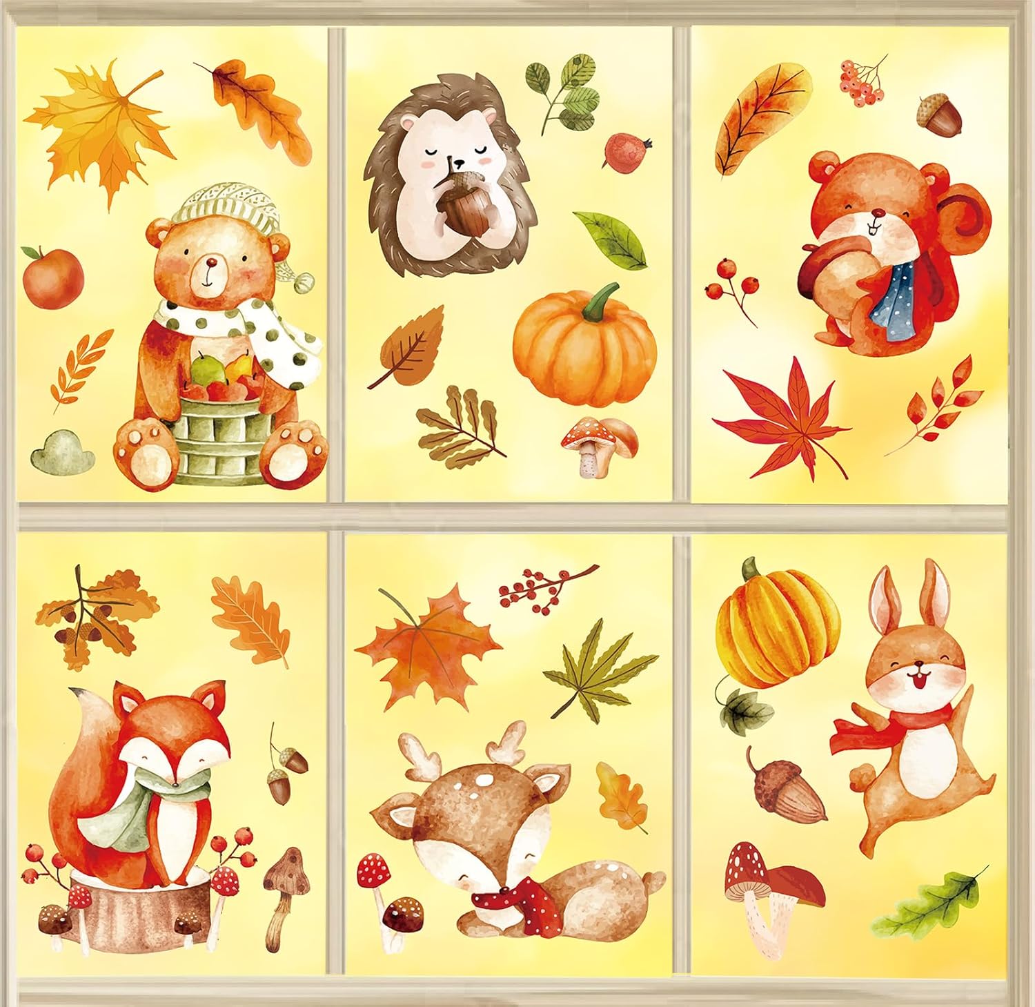 AnyDesign 9 Sheet Fall Woodland Animals Window Clings