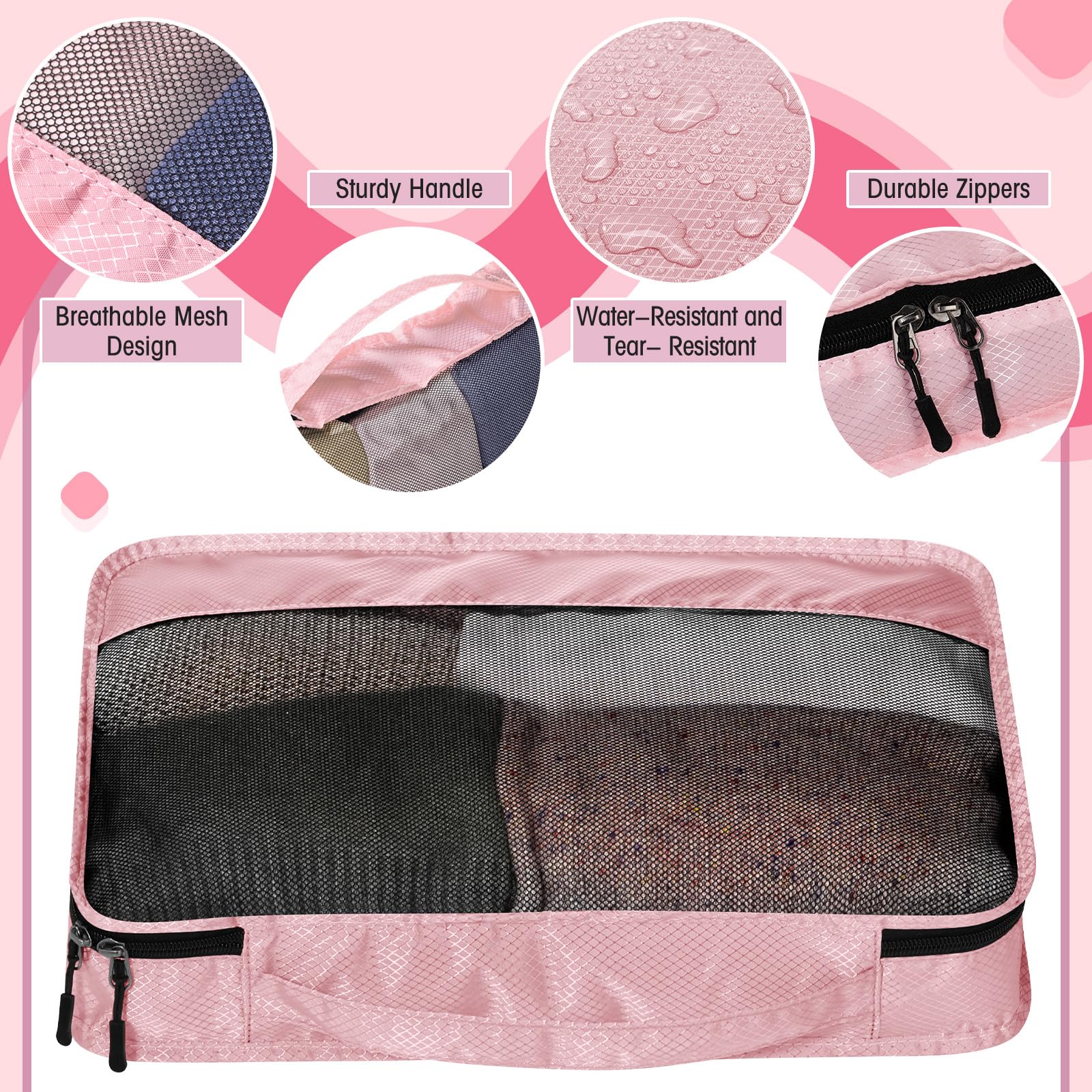 5 cubos de equipaje para maleta, cubos grandes de viaje, bolsas organizadoras de equipaje para accesorios de ropa (M,rosa)