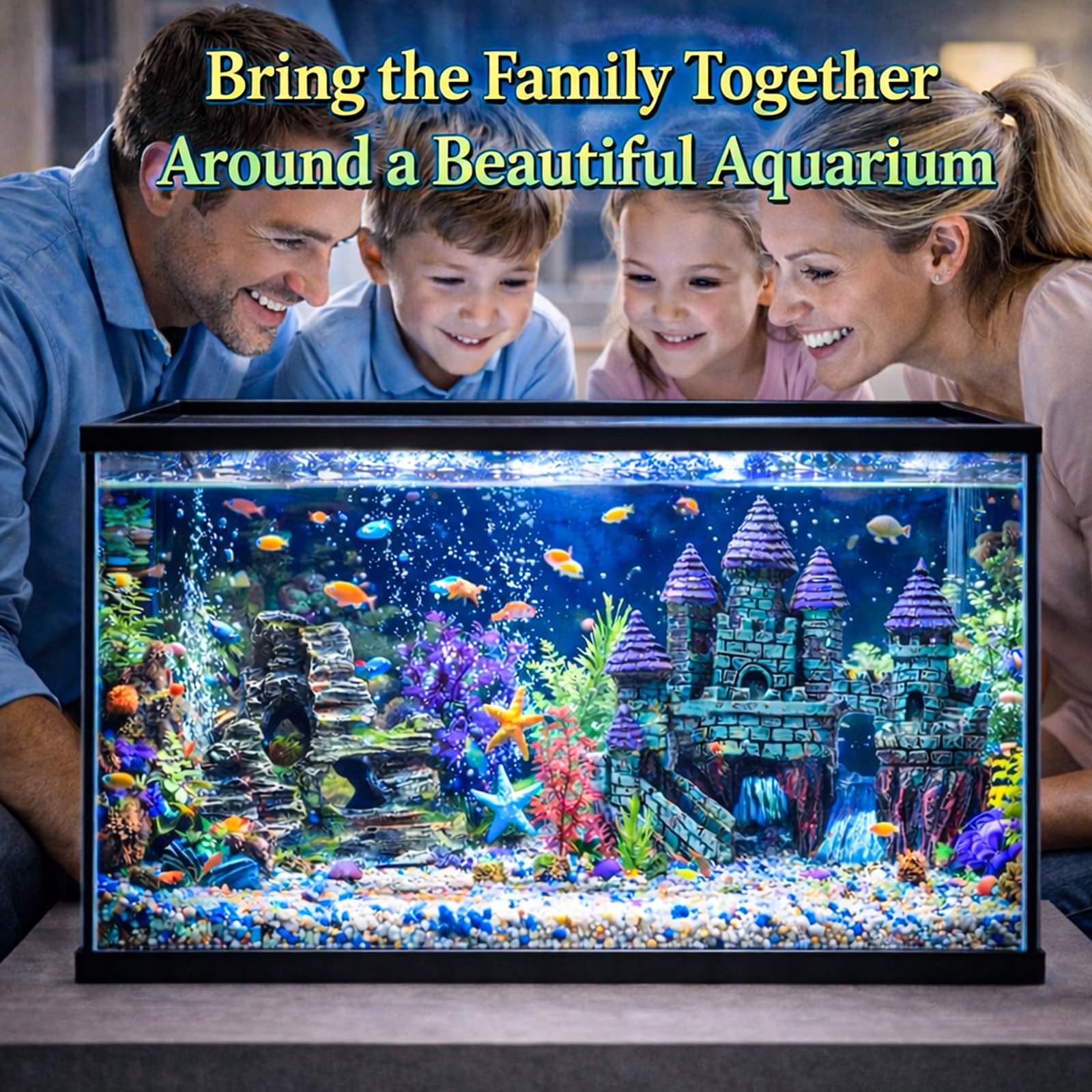 Aquarium Decorations Kit - Fish Tank Castle & Plants -3