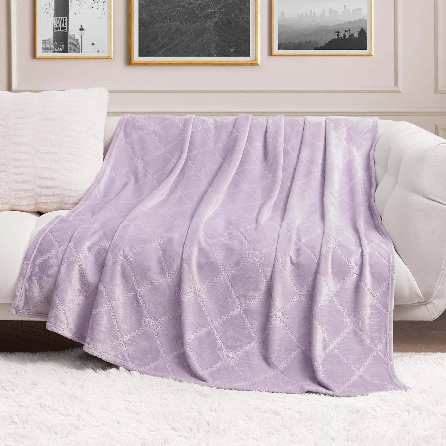 Juicy Couture 60" x 90" Oversized Embossed Plush Throw Blanket, Bow Animal Hot Pink Designer Bed Blanket