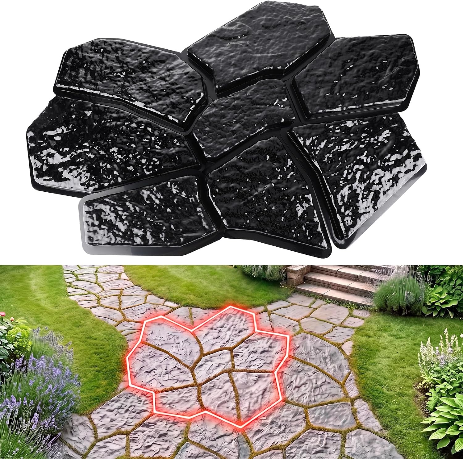 Honoson 8 Pcs Flagstone Molds for Concrete Walkway Cement Paver Molds Reusable Concrete Pathmaker DIY Stepping Stone Forms for Garden Patio Backyard Outdoor Landscaping Stone Masonry