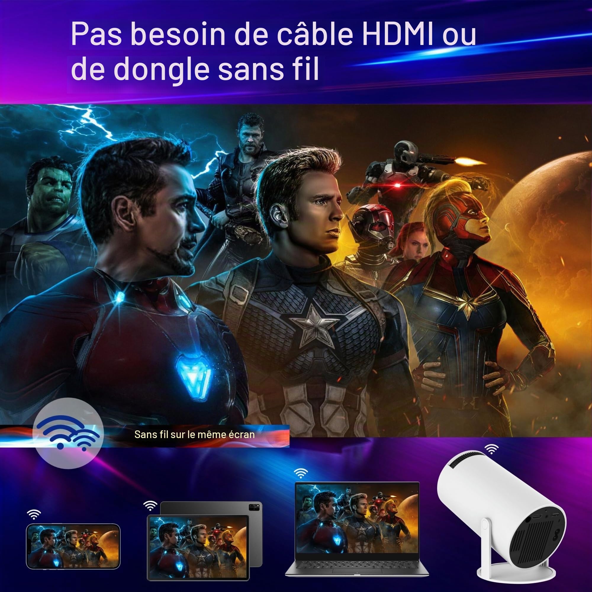 Projecteur HY300 4K HD Android 11 Double WiFi 6.0 200 ANSI BT5.0 1080P 1280 * 720P Home Cinema projecteurs Portables extérieurs (Color : HY300, Size : EU Plug)