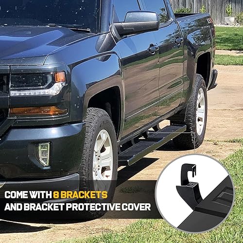 Miniatura 5 de N-X - Estribos de 6 pulgadas (incluye 8 soportes y cubiertas de plástico) y escalones para camioneta de 2 filas y 4 puertas, un par