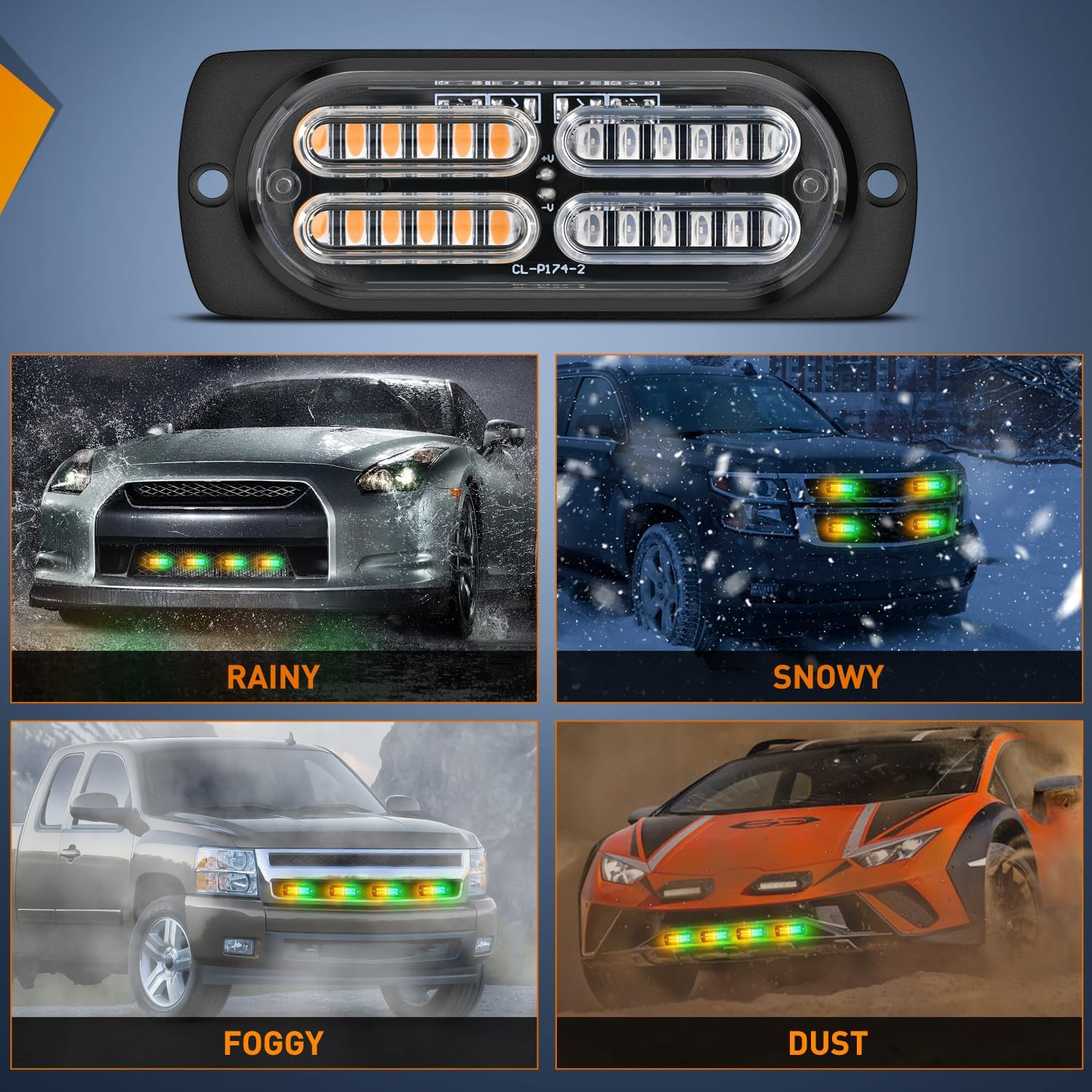 Nilight 4PCS LED Strobe Lights 12V 24V Sync Feature Amber Green White 24LED Emergency Hazard Warning Lights with Controller Hard Wire or Cigarette Lighter Plug for Car Truck RVs Campers
