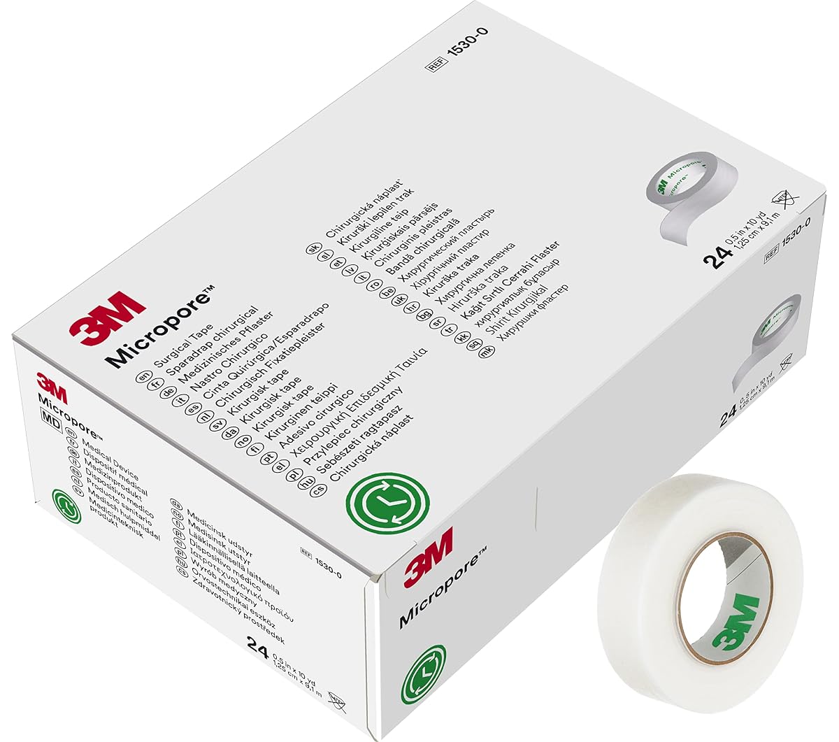 3M Micropore Tape, 1/2 inch x 10 yard, 1530-0, 24-Rolls (Pack of 10)