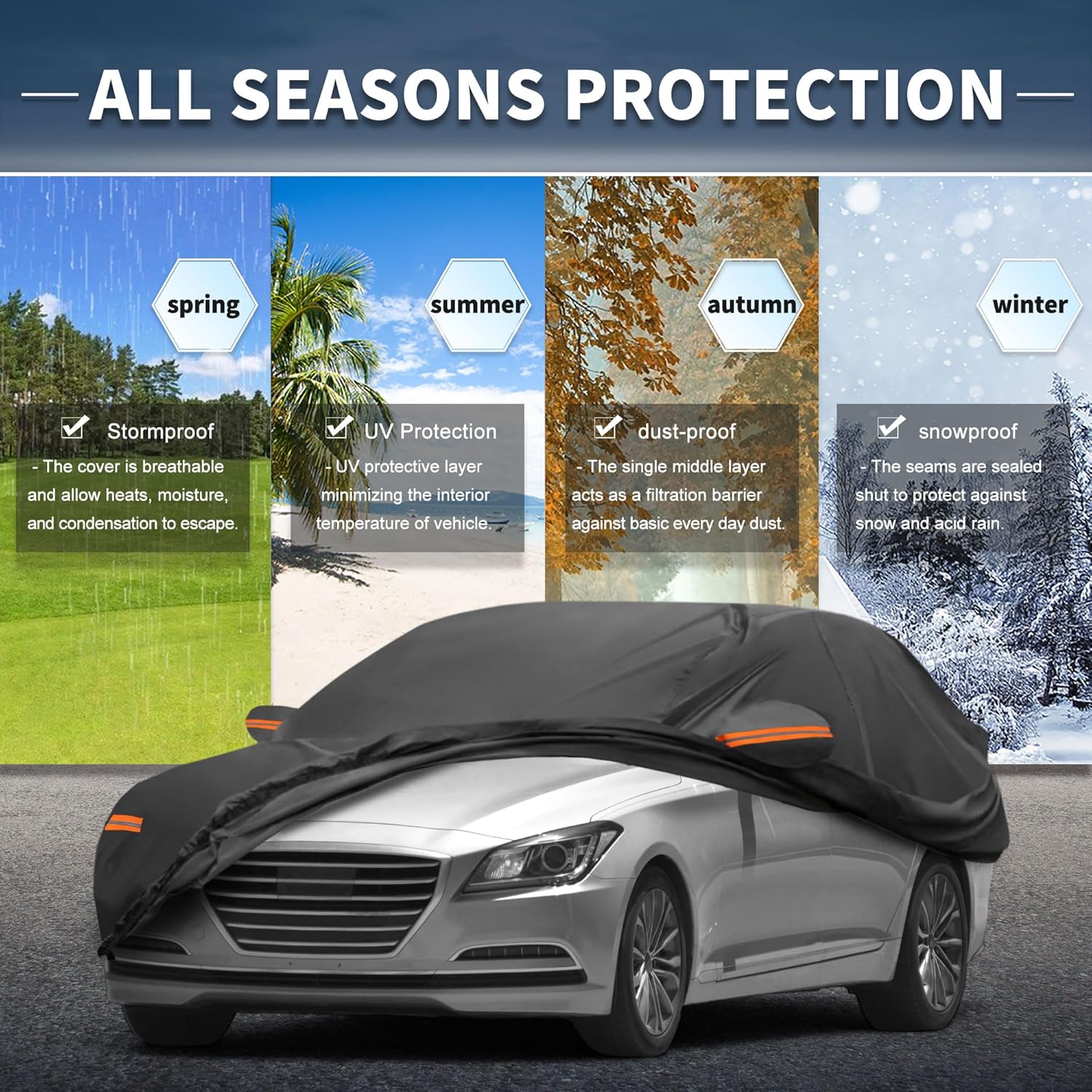 X AUTOHAUX Car Cover Outdoor Waterproof Sun Rain Snow Hail Protection with Left Side Door Zipper 210D-PU for Genesis G80