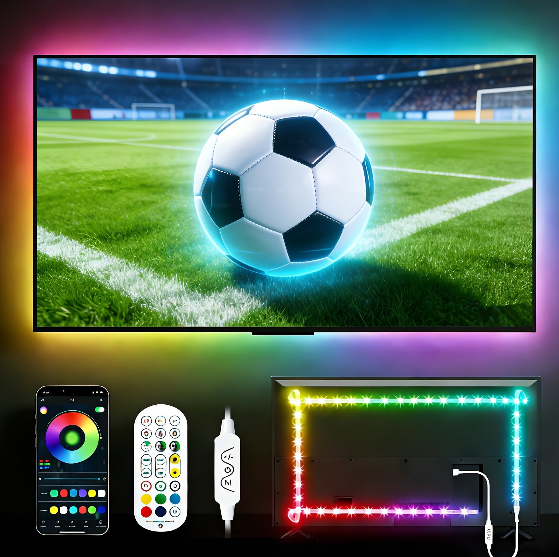 TV LED Backlight, 23ft TV LED Lights for 75-100 inch,RGB TV Backlight Behind,USB Strip Lights Behind TV, Color Changing Sync with Music, Bluetooth App Controlled Led Lights for Bedroom Home Decor