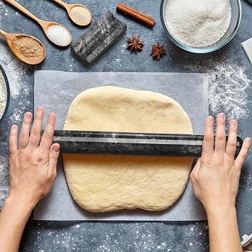 Marble Rolling Pin with Stand, Natural Stone, Black, 40cm