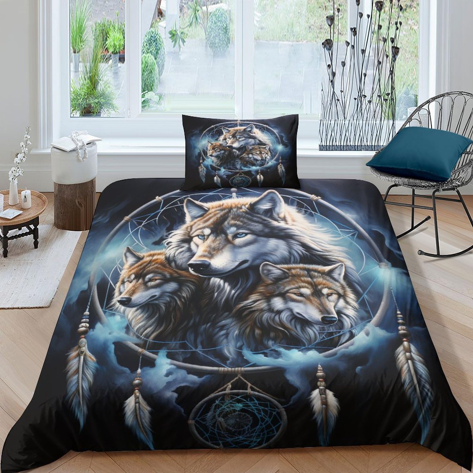 Funda nórdica de lobo 3 pieza juego de ropa de cama individual microfibra con cremallera