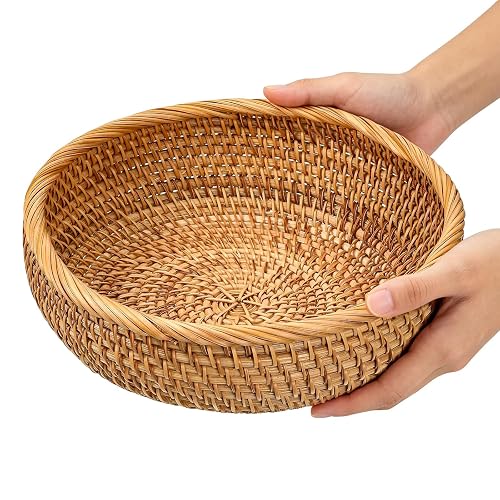 Handmade Rattan Bread Baskets, 9" Medium Round Wicker Storage Bowls,